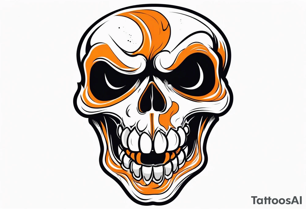 skull laughing black and orange tattoo idea