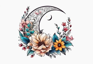 Waxing crescent moon made out of flowers tattoo idea