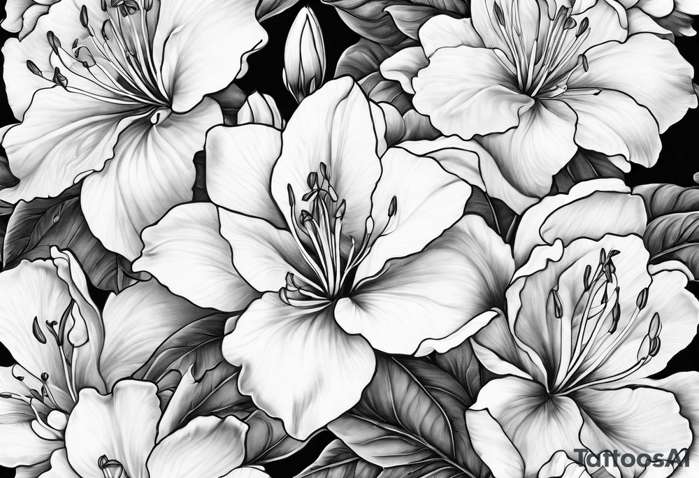 Azaleas with buds along branch tattoo idea