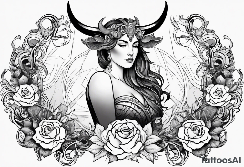 Taurus goddess with bull horns tattoo idea