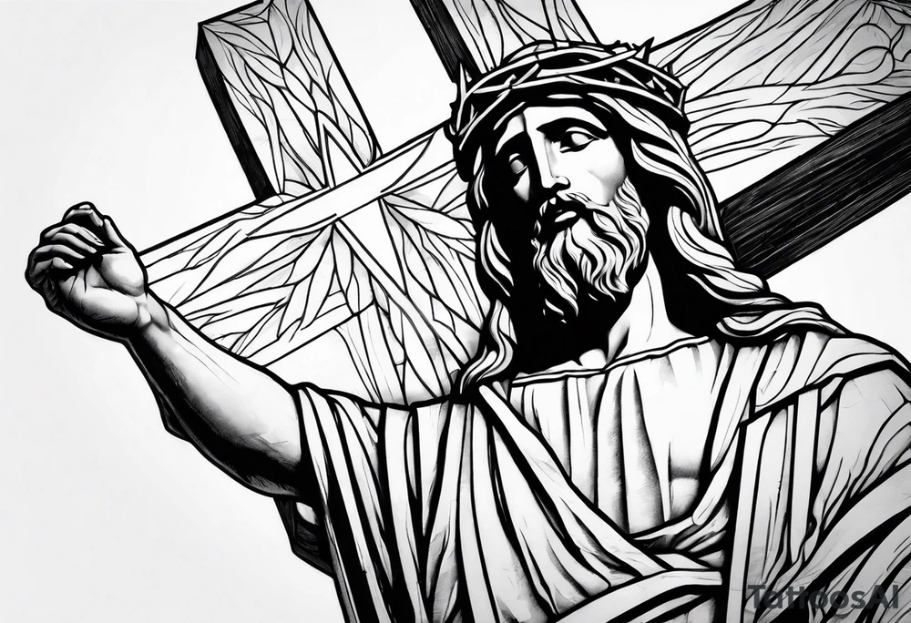 Jesus statue holding cross tattoo idea