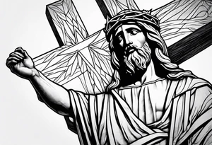 Jesus statue holding cross tattoo idea