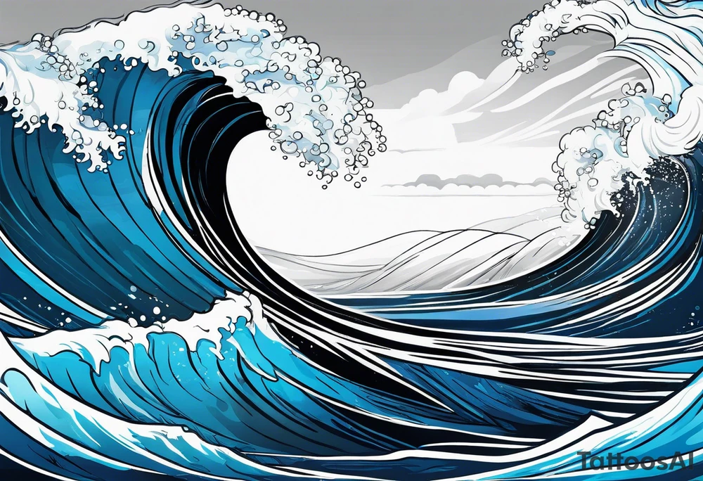 waves black with blue accent struggle perseverance under water tattoo idea