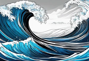 waves black with blue accent struggle perseverance under water tattoo idea