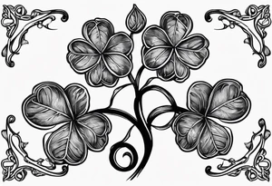 fine line three leaf clover with vine, and the initial G in one leaf, T in another leaf, and a combined JK in the middle leaf tattoo idea