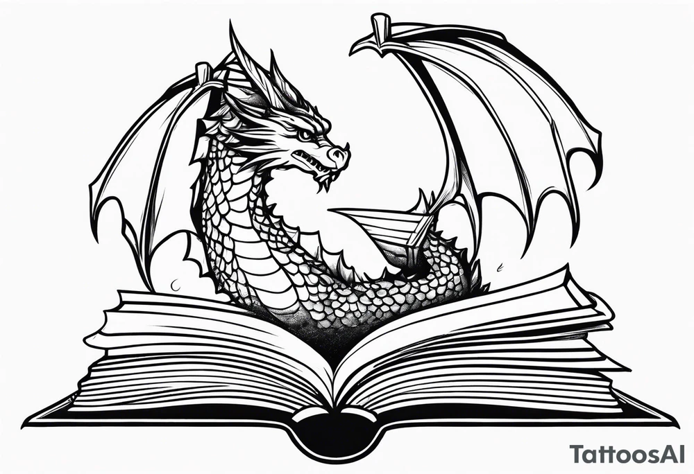 an open book. a flying dragon. One pawn piece. a cluster of lavender under book tattoo idea