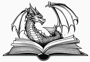 an open book. a flying dragon. One pawn piece. a cluster of lavender under book tattoo idea
