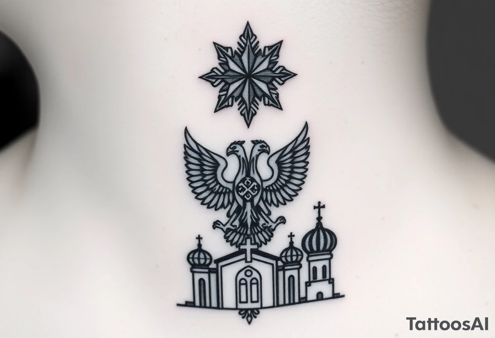 Top: Russian star
Middle: russian double-headed eagle coat of arms
Bottom: Orthodox church dome with a cross tattoo idea
