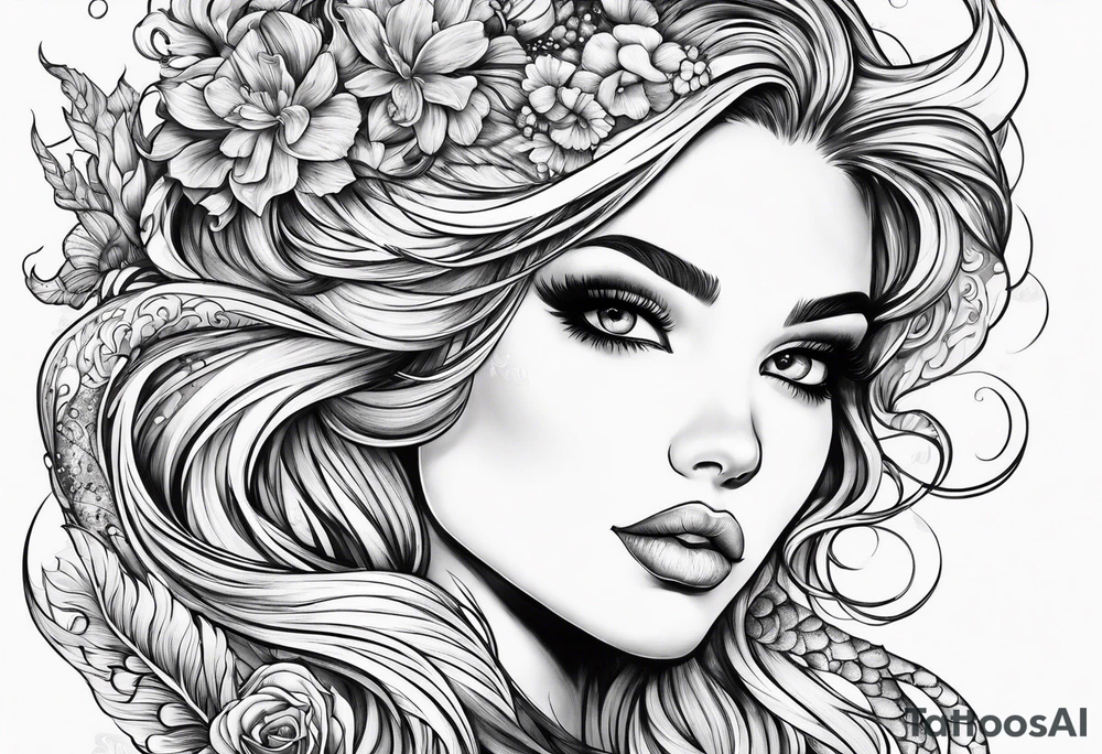 Wildly flowing mermaid hair tattoo idea