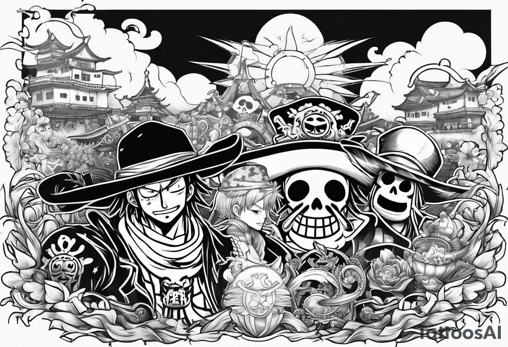 One Piece Shirohige and StrawHats flag tattoo idea