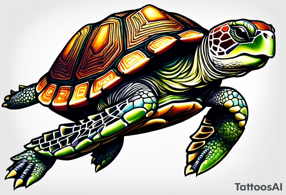 Turtle running across the finish line of a marathon tattoo idea