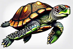 Turtle running across the finish line of a marathon tattoo idea