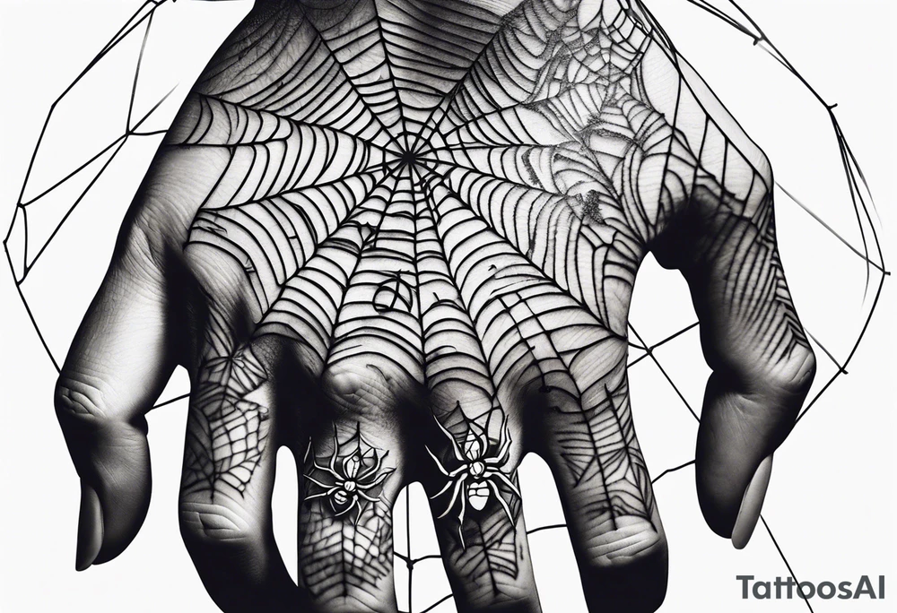 Skeleton hand with spider web tattoo idea