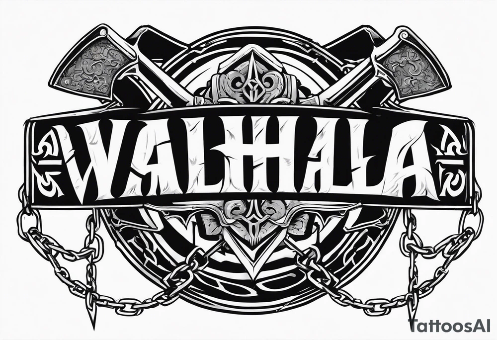 Valhalla sword round shield axe barbed wire chains tattoo idea