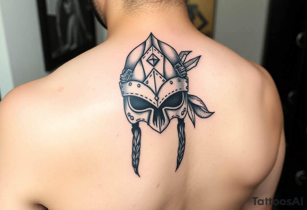 realistic viking helmet with a lot of detail tattoo idea