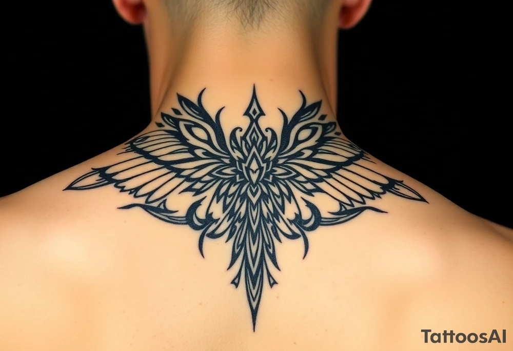 maximalist, cyber sigilism, organic touches, back tattoo, whimsical, witchy, hippie, fairy wing like, maximalistic, very very complex and big, detailed tattoo idea