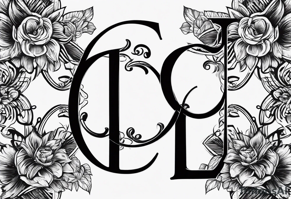 small fine line art with the letters L and C without brackground. focus is on the letters tattoo idea