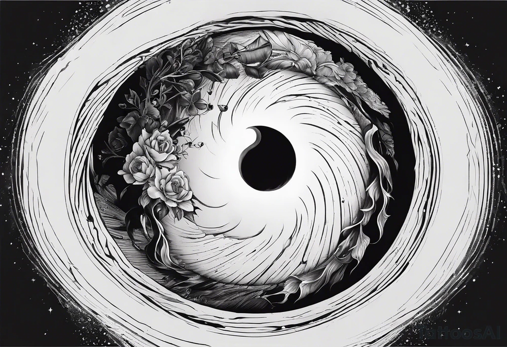 A open black hole, heart inside the hole showing unconditional love for male tattoo idea