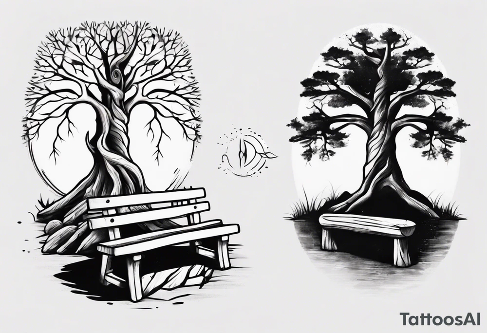 Matching Tattoo about a tree next to a log bench tattoo idea Matching Tattoo about a tree next to a log bench tattoo idea