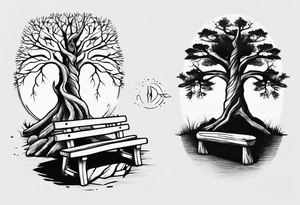 Matching Tattoo about a tree next to a log bench tattoo idea
