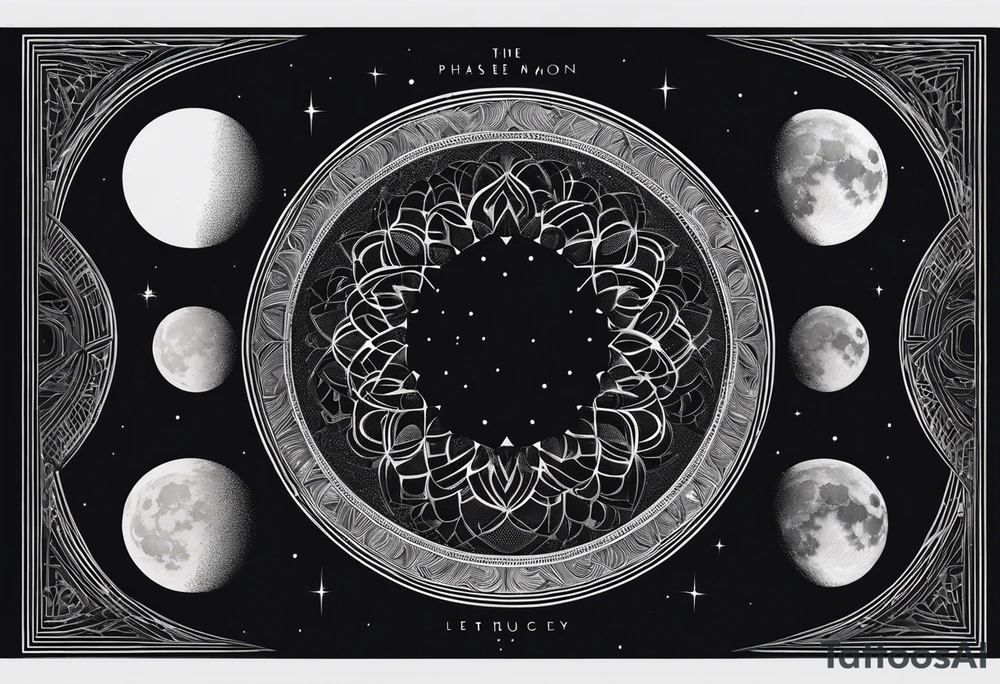 Geometric interpretation of the phases of the Moon in the form of a semicircle of partially filled circles. tattoo idea