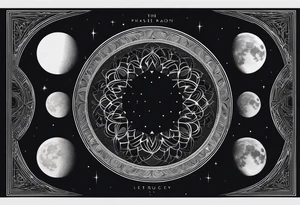 Geometric interpretation of the phases of the Moon in the form of a semicircle of partially filled circles. tattoo idea