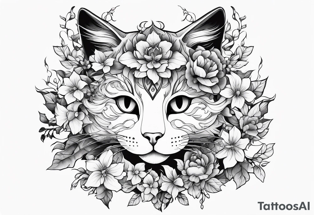 gundam cat covered in flowery vines, forearm tattoo tattoo idea