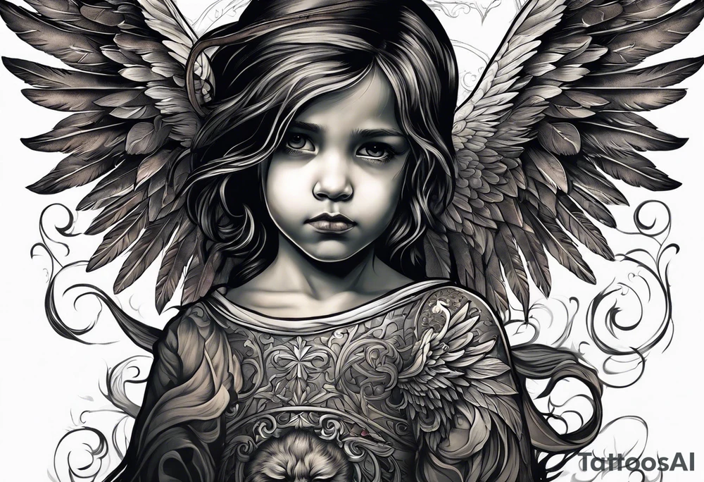 Kid looking up at angel of death tattoo idea