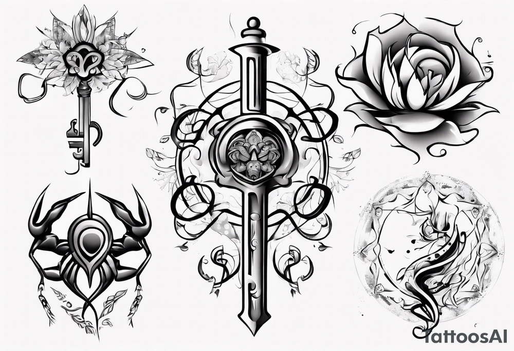 Couple tattoo love cancer horoscope key flower tattoo idea