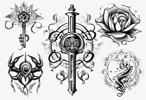 Couple tattoo love cancer horoscope key flower tattoo idea