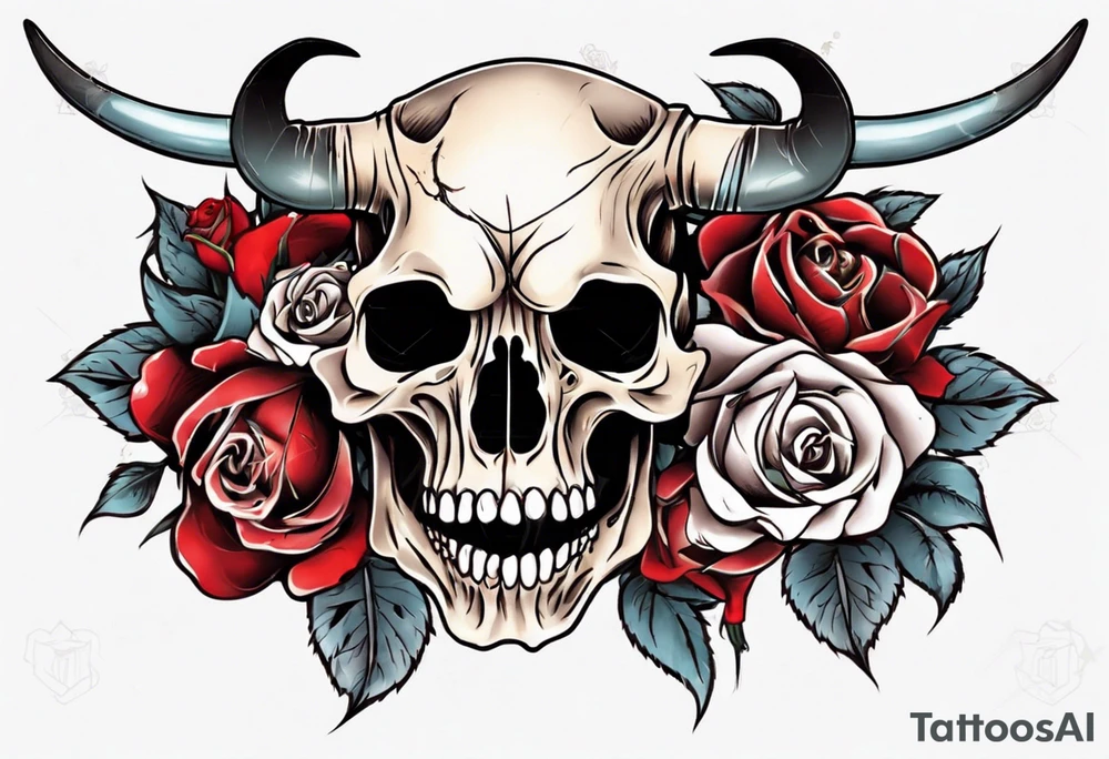 bulls skull with roses tattoo idea