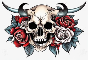 bulls skull with roses tattoo idea