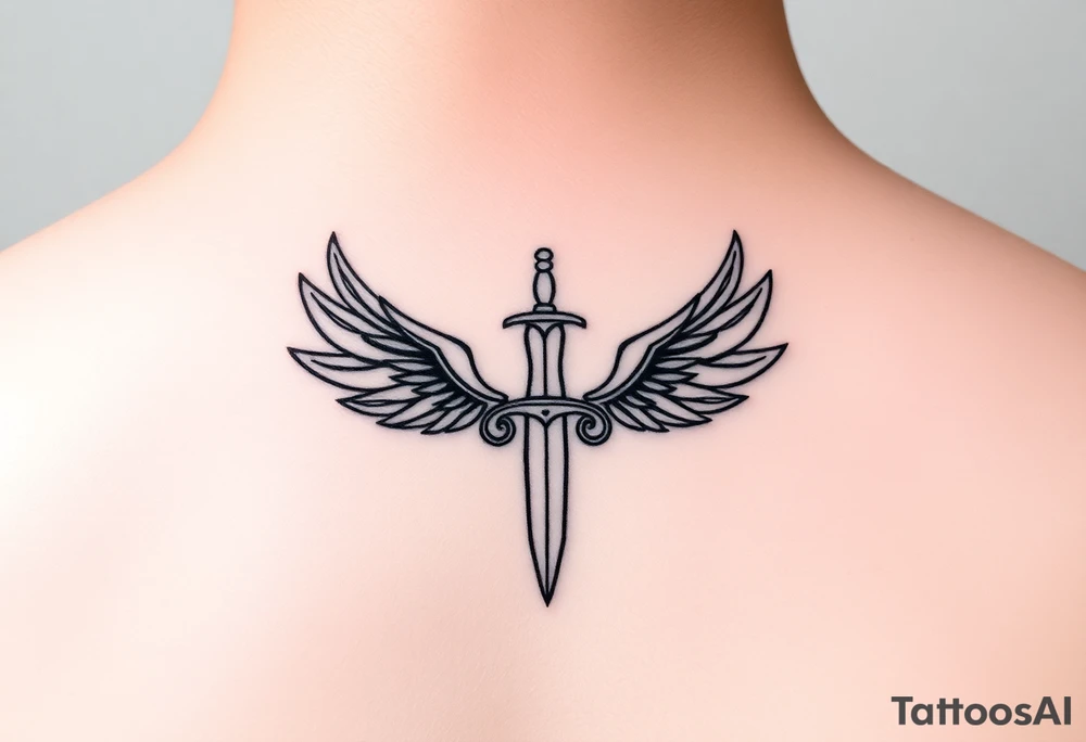 Laurel crown with a sword and wings tattoo idea