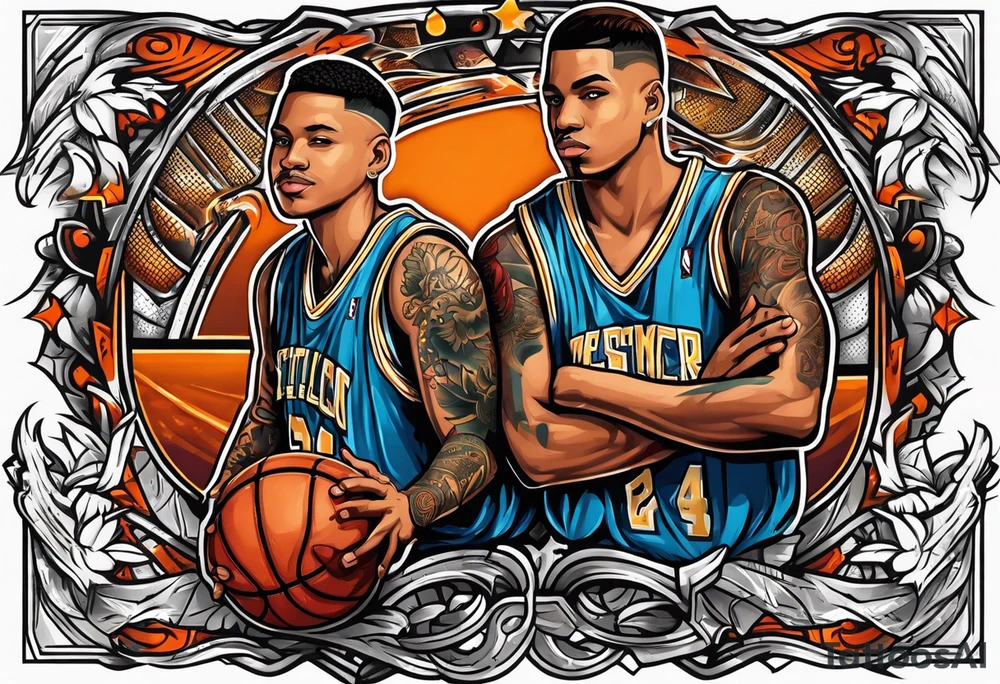 Two boys selling basketball cards tattoo idea