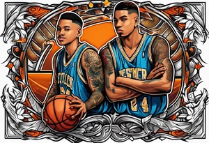 Two boys selling basketball cards tattoo idea