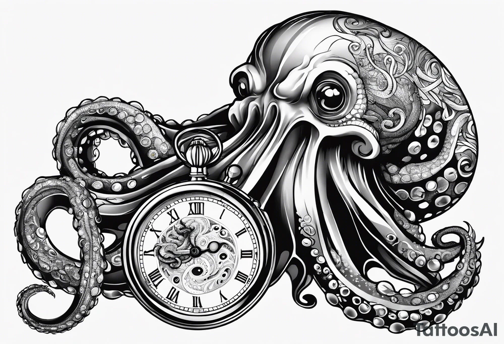 to be drawn in the arm, pocket watch wrapped under an aggressive octopus in side view tattoo idea