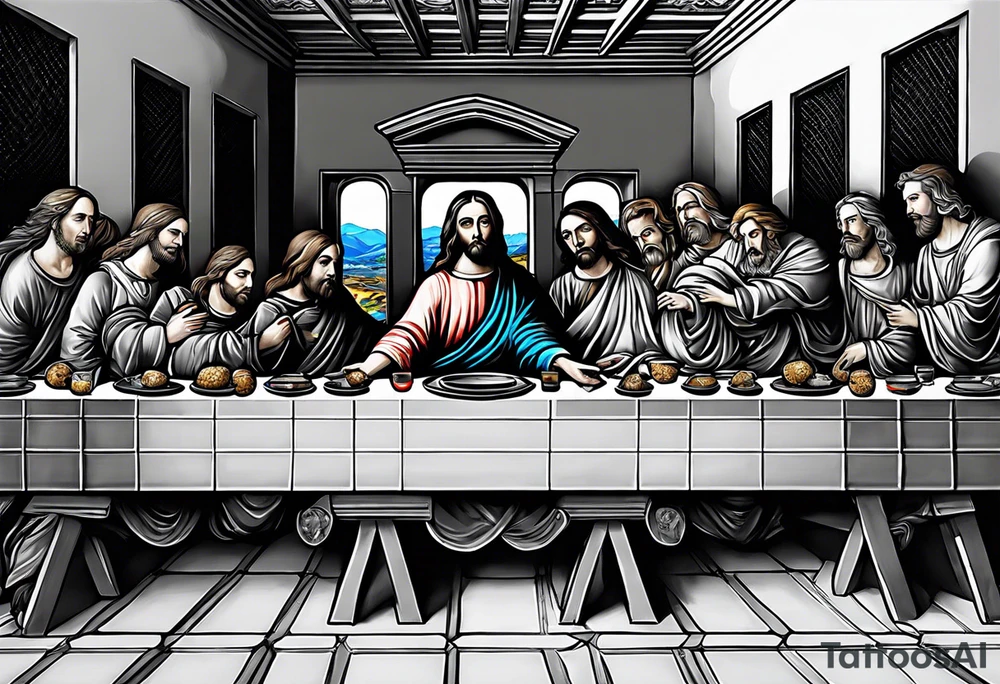 The last supper by davinci but the people are astronauts tattoo idea