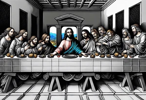 The last supper by davinci but the people are astronauts tattoo idea