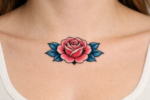 Pink rose , blue leaves no stem tattoo idea