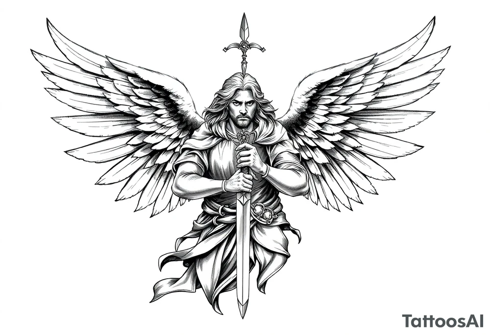 Holy Archangel, Biblical, Christianity, Archangel Michael, Hebrew, Guards of Christianity, Holding a sword, having six wings, seraphim tattoo idea