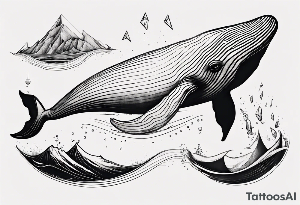 Geometric whale coming out of water tattoo idea