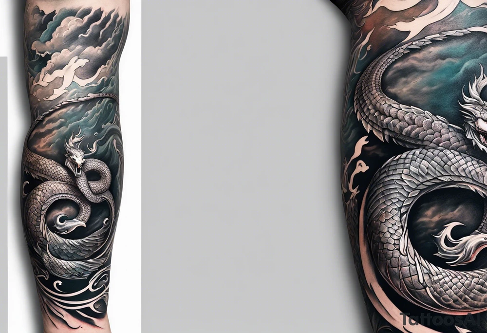 a Sleeve tattoo of Jörmungandr from god of war the game tattoo idea