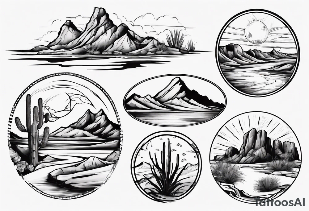 Desert river landscape tattoo idea