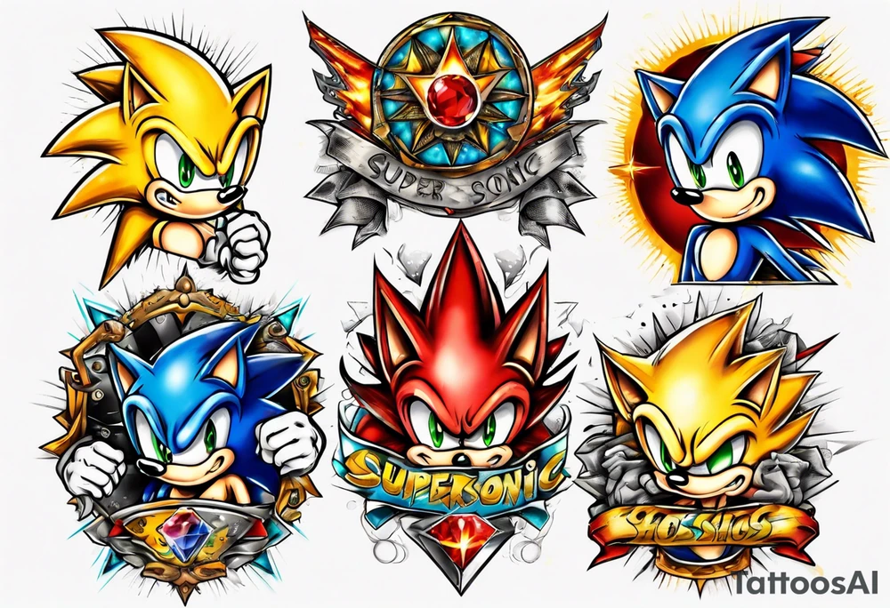 super sonic with chaos emeralds tattoo idea