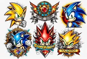 super sonic with chaos emeralds tattoo idea