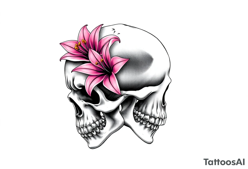 Lillies coming out of back of humanoid skull tattoo idea