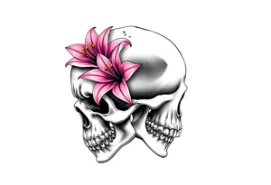 Lillies coming out of back of humanoid skull tattoo idea