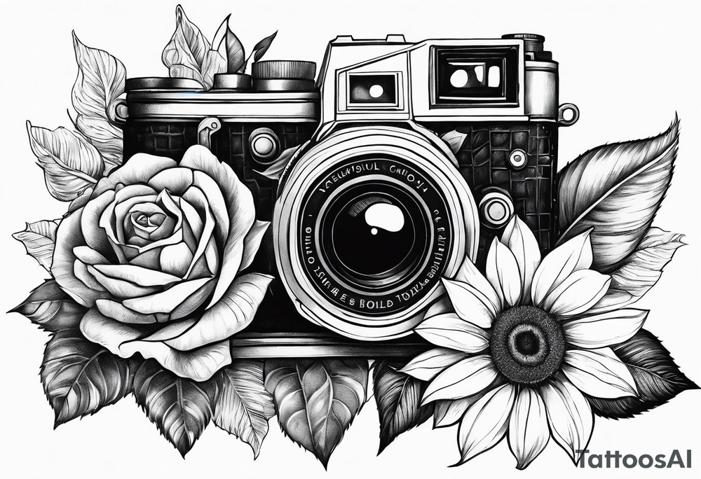 Flower : rose , sunflower, camera, book tattoo idea