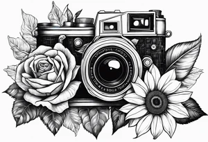 Flower : rose , sunflower, camera, book tattoo idea
