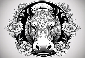 Hippo, flowers, moon, interstella, artic surreal, 
Extreme fine lines, +tribal, +geometric, develop from my favourites tattoo idea